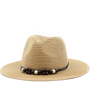 Summer Panama Fedora Straw Hat Sun Protection Breathable Beach Vacation Paper Woven Nautical Anchor Wood Beads Retro