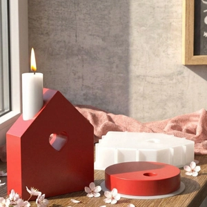 DIY silicone mold set for creating red heart house candle holders and round plaster bases