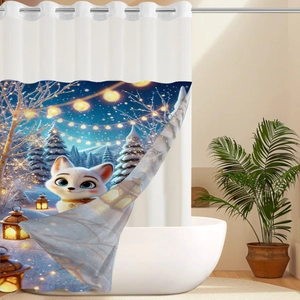 Winter forest fox print waffle shower curtain with waterproof fabric and metal grommets