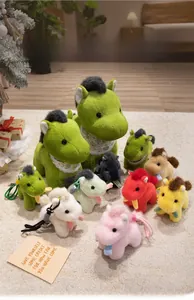 Plush horse toys in vibrant colors featuring lace scarves and metallic keychains