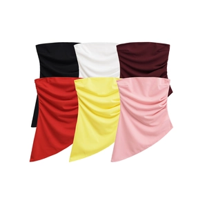 Ruched Asymmetric Hem Tube Top Strapless Polyester Slim Fit Solid Color Summer Party Crop Top For Women