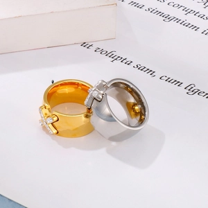Chic X-shaped gold and silver stainless steel rings with sparkling zircon cross accents