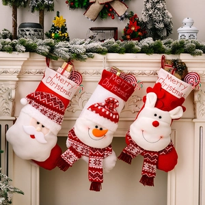 Christmas Stockings 3D Santa Snowman Reindeer Knitted Plush Hanging Holiday Party Decoration Merry Christmas Embroidery