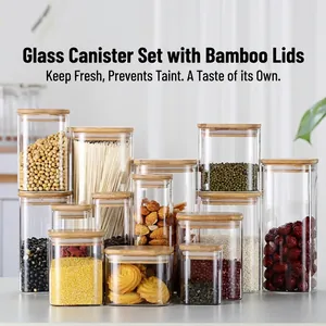Glass Food Storage Jar With Airtight Bamboo Lid High Borosilicate Transparent Canister For Kitchen Grains Coffee Tea
