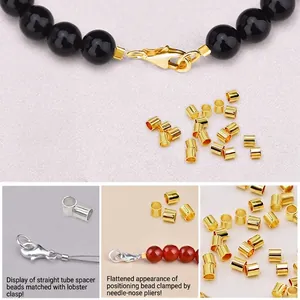 18K gold plated brass straight tube spacer beads for DIY jewelry making and bracelet design