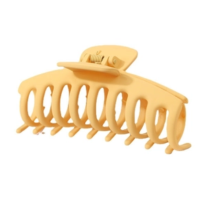 Close-up of bright yellow matte claw clip showing durable spring and 11cm teeth design