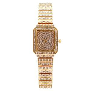Women's Fashion Quartz Watch Square Dial Full Rhinestone Inlaid Metal Bracelet Luxury Elegant Timepiece