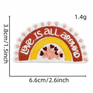 Detailed view of rainbow embroidery patch with dimensions 3.8x6.6cm for backpack decor