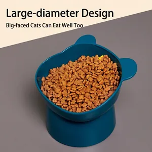 Gamelle surélevée pour chat bleu paon avec oreilles et design ergonomique incliné
