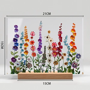 Detail view of 21x15cm 3D floral acrylic display with wooden base for desk decor