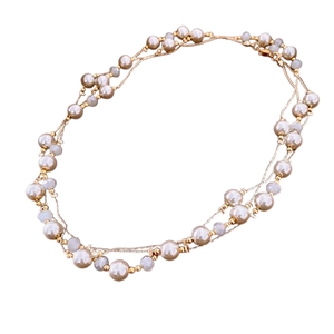 French vintage multi-layer necklace with white pearls and grey beads on gold chain