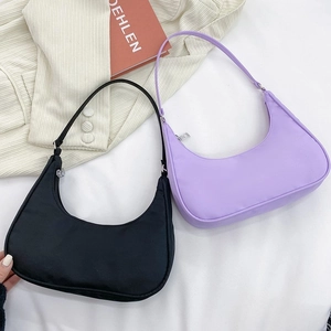 Women Crescent Hobo Bag Nylon Lightweight Zipper Underarm Shoulder Handbag Minimalist Solid Color Fashion