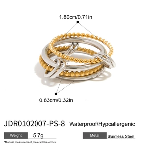 Details zu mehrlagigen, gedrehten Seilringen aus Gold-Silber-Edelstahl mit Maßen