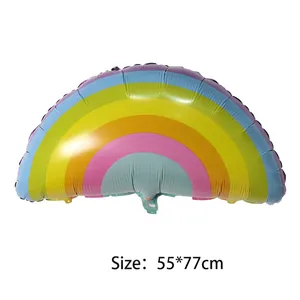 Rainbow shaped foil balloon for birthday party decoration, size 55x77cm with colorful stripes
