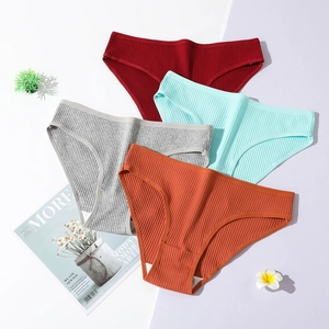 Women Briefs Cotton Ribbed Low Waist Breathable Hip Lifting Double Layer Crotch Solid Color Simple Underwear