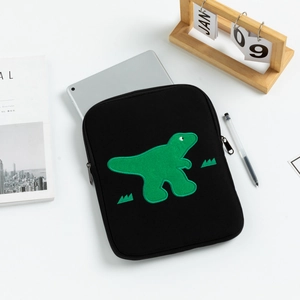 Custodia nera per laptop con ricamo a dinosauro verde per tablet da 11-13 pollici