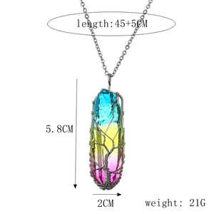 Collier Arbre de Vie avec pendentif en cristal arc-en-ciel et chaîne argentée