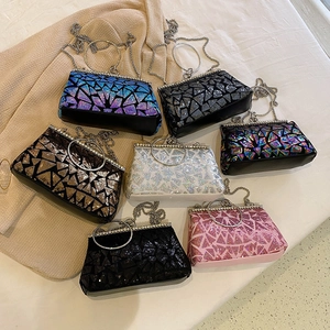 Vintage evening clutch bags with sequins, metal ring handles and detachable chains