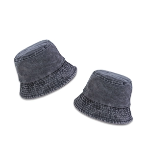 Classic washed charcoal grey cotton bucket hat with vintage style and stitched brim