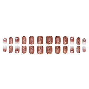 Set de uñas postizas medianas cuadradas con diamantes de corazón y degradado rosa suave