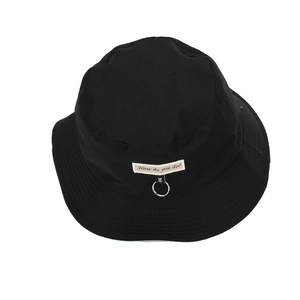 Women's black cotton sun hat with 'How do you do?' embroidery and metal ring detail