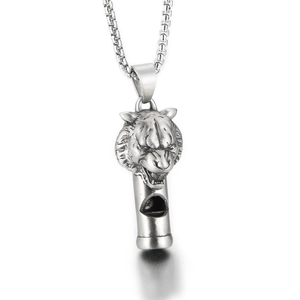 Tiger Lion Head Whistle Pendant Stainless Steel Retro Punk Hip Hop Functional Jewelry For Men