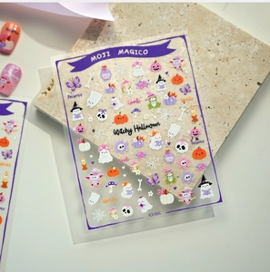 Detail of Halloween nail decals KX486 featuring pumpkins, ghosts and witchy patterns