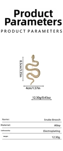 Detailed dimensions of the gold snake brooch with crystal accents and scales texture