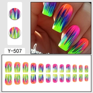 Neon splash gradient press-on nails set with 24 pieces in vibrant graffiti style