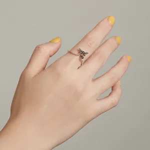 Vintage s925 silver dragonfly heart open ring with intricate wing carvings for women