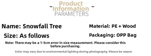 Macro detail of snow-flocked mini PE Christmas tree specifications and wooden base features