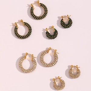 Fashion Stainless Steel Gold Plated U-Shaped Hoop Earrings For Women Luxury Full Rhinestone Inlaid Geometric Ear Jewelry Gift