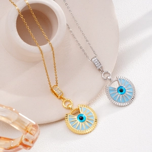 Collier Luxueux en Cuivre Plaqué Or 18K Avec Pendentif Turc Mauvais Œil Rayons de Soleil Bijoux Breloque Œil en Strass pour Femme