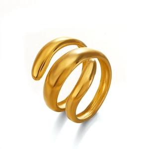 Minimalist thick gold stainless steel spiral open ring with high polished mirror finish