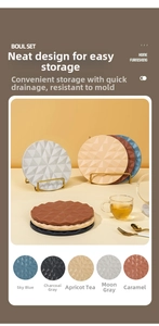 Macro view of geometric 3D textured silicone placemats in various Morandi colors