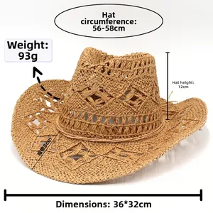 Cappello da cowboy in paglia intrecciata a mano con dimensioni e circonferenza testa