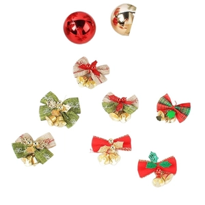 Christmas Bows Decorations With Gold Bells Red Berries Burlap Plaid Ribbon Hanging Ornaments For Holiday Tree Party