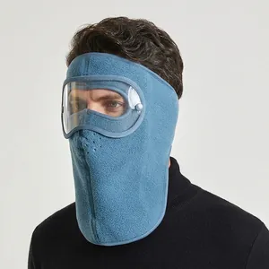 Winter thermal fleece full face mask with protective goggles for outdoor cycling