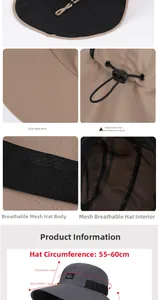 Detail view of breathable mesh and 12cm wide brim on outdoor sun protection hat
