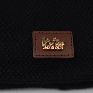 Winter men's fleece-lined knit beanie featuring a brown leather patch with gold metal logo