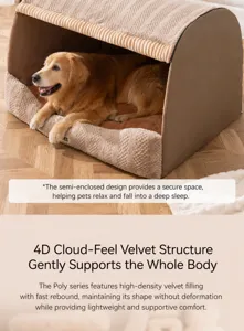 Detailed view of semi-enclosed pet bed with 4D textured fabric and soft high-density padding