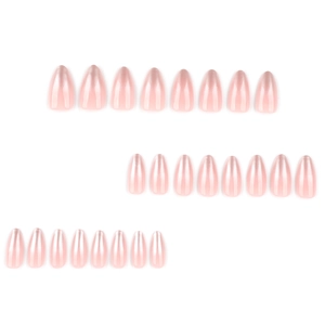 Pearly pink gradient press-on nails in almond shape with 24-piece full set display
