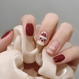 Unghie Finte Di Natale Corte Rotonde Rosso Oro Glitter Babbo Natale Albero Inverno Vacanza Festivo Dolce Cartone Animato