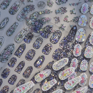 Rococo Stained Glass Nail Art Stickers Holographic Shell Light Flower Butterfly DIY Manicure Decoration Vintage Gothic Style