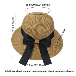 Size chart for summer straw hat showing 56-58cm circumference and 8cm wide brim dimensions