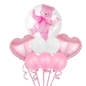 24-inch Baby Girl pink bear foil and latex balloon bouquet set for party decoration
