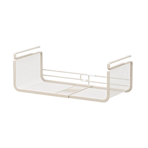 Expandable beige metal wire under-shelf storage basket for kitchen cabinet organization