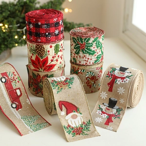 Ruban De Noël En Faux Lin Décoratif Pour Ornement De Sapin Emballage Cadeau Bord Filaire Imprimé Décor De Fête