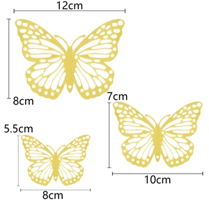Detailed size chart for golden hollow butterfly wall decals in small medium and large sizes