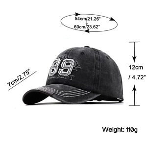 Dunkelgraue Baseballkappe im Distressed-Stil mit 3D-Stickerei 89 und verstellbarem Riemen